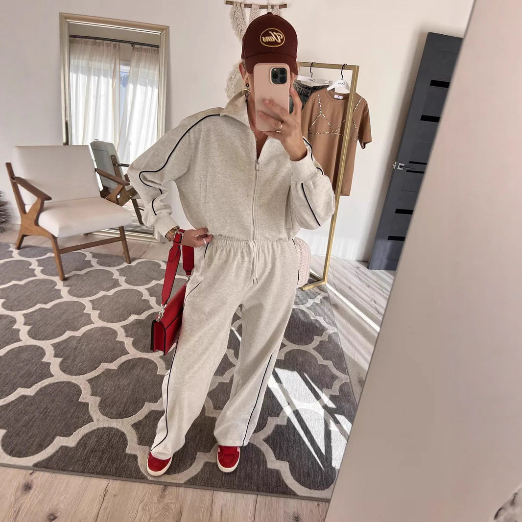 Kvinders sporty loungewear sæt med lynlås og sidelængder Skovae