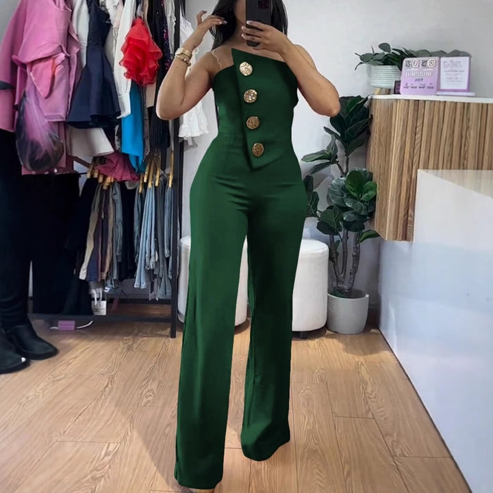 Dame overalls med asymmetrisk snit og dekorative knapper Stilla