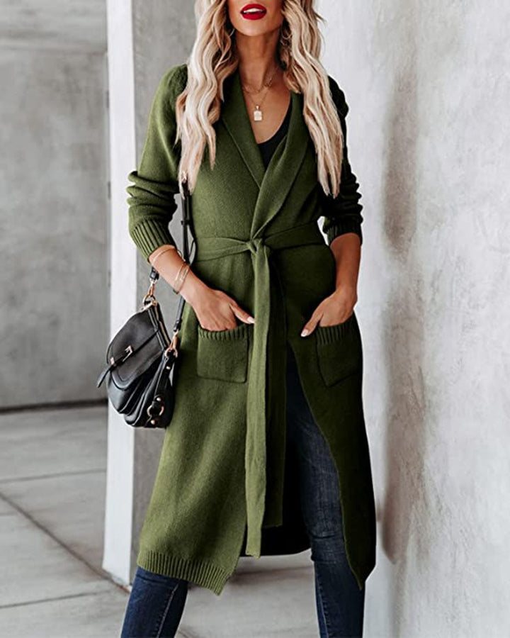 Dame chunky strik wrap cardigan med moderne lommer Stilla