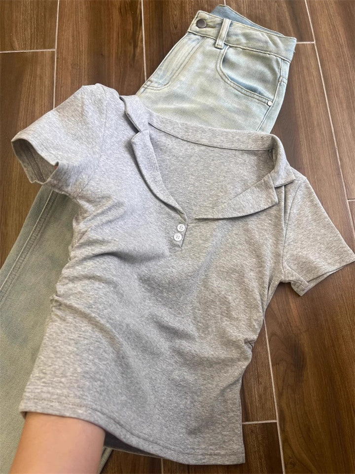 Femme Soft Casual Polo shirt med knapdetalje Stilla