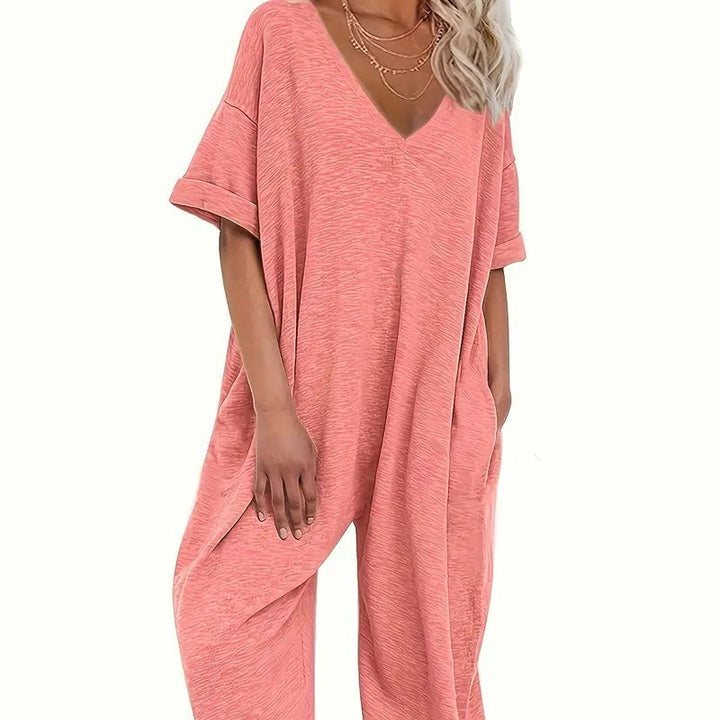 Dame leger Jumpsuit med brede ben og dyb V-udskæring Stilla