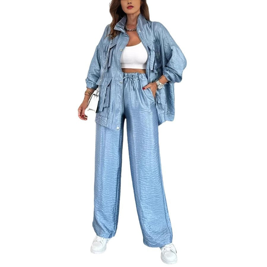 Dame Casual-Look Utility-Sæt i skinnende stof med lommer Stilla