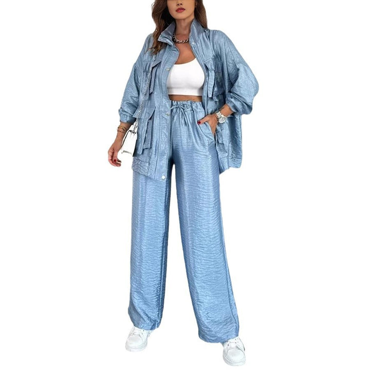Dame Casual-Look Utility-Sæt i skinnende stof med lommer Stilla