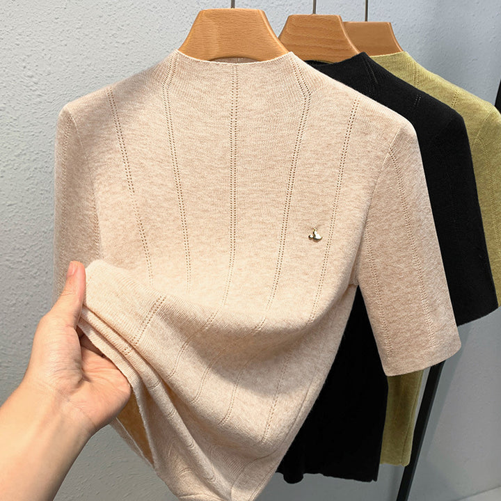 Dame Kortærmet Pullover med struktureret Ribdesign og elegant Ståkrave Stilla