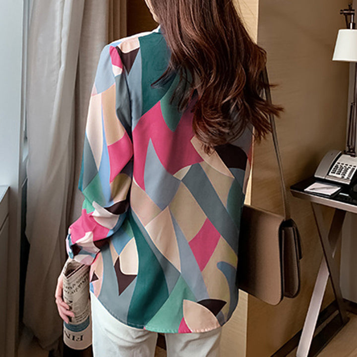 Dame mode bluse med geometrisk mønster Stilla