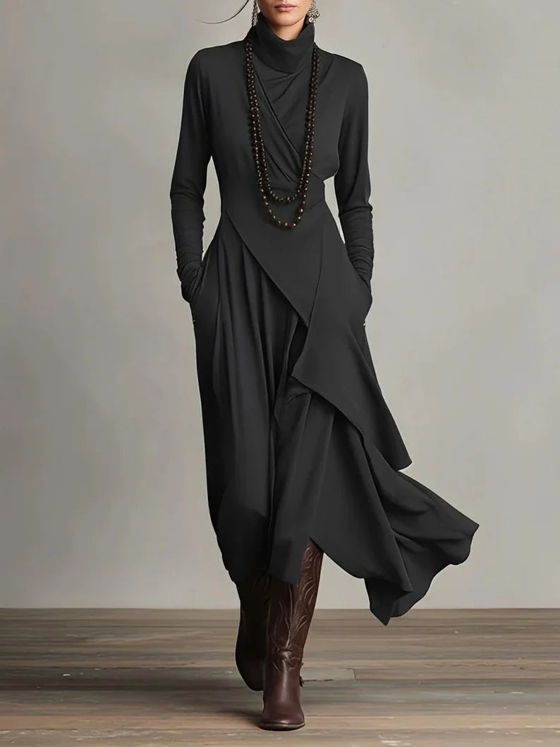 Dame Elegant Maxikjole med draperet overdel og asymmetrisk snit Skovae