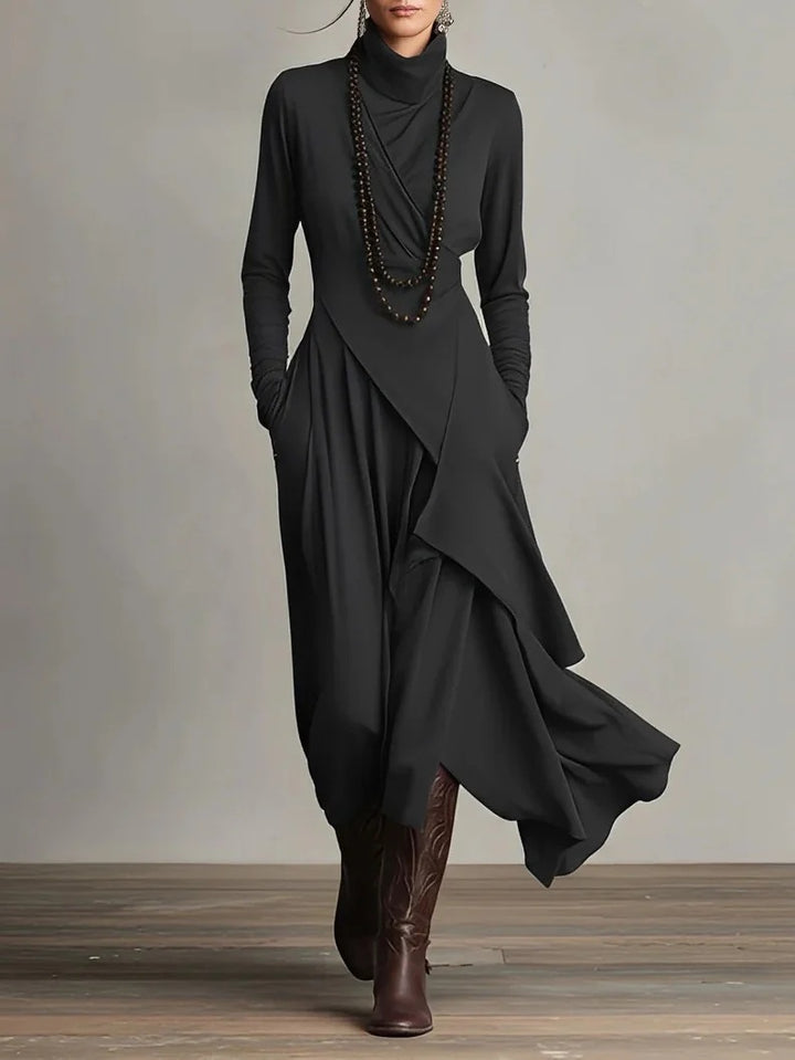Dame Elegant Maxikjole med draperet overdel og asymmetrisk snit Skovae