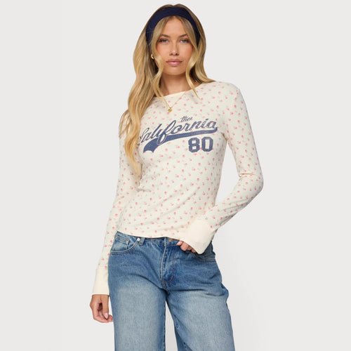 Dame langærmet skjorte med floral mønster og sporty print Skovae