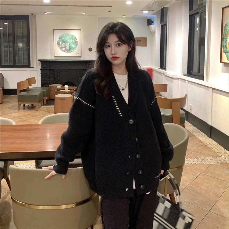 Dame Oversized Strikcardigan med knaplukning Stilla