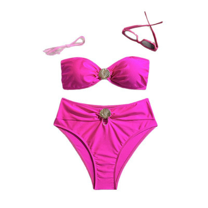Dame bandeau-bikini med skinnende musling-applikation Skovae