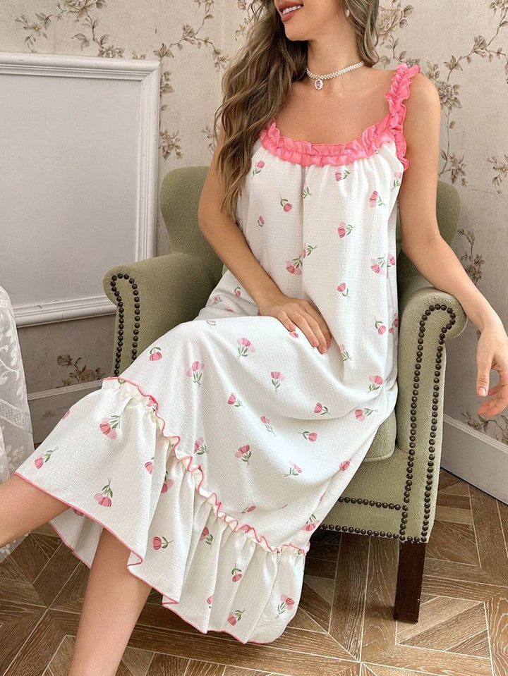 Femme Flirty Floral Rynkekant Nattøj Stilla