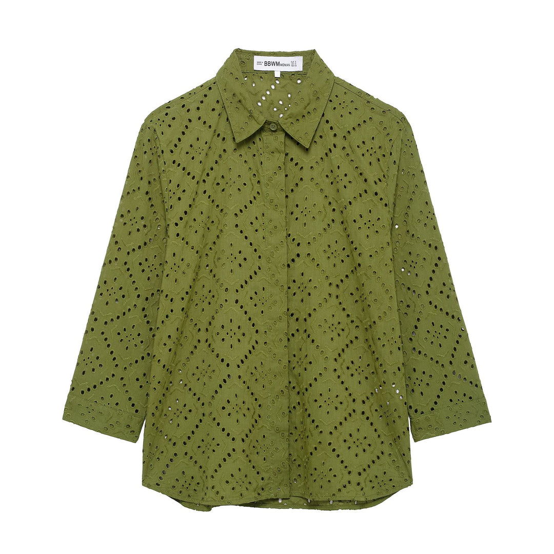 Femme Eyelet Detail Button-Up Skjorte Stilla