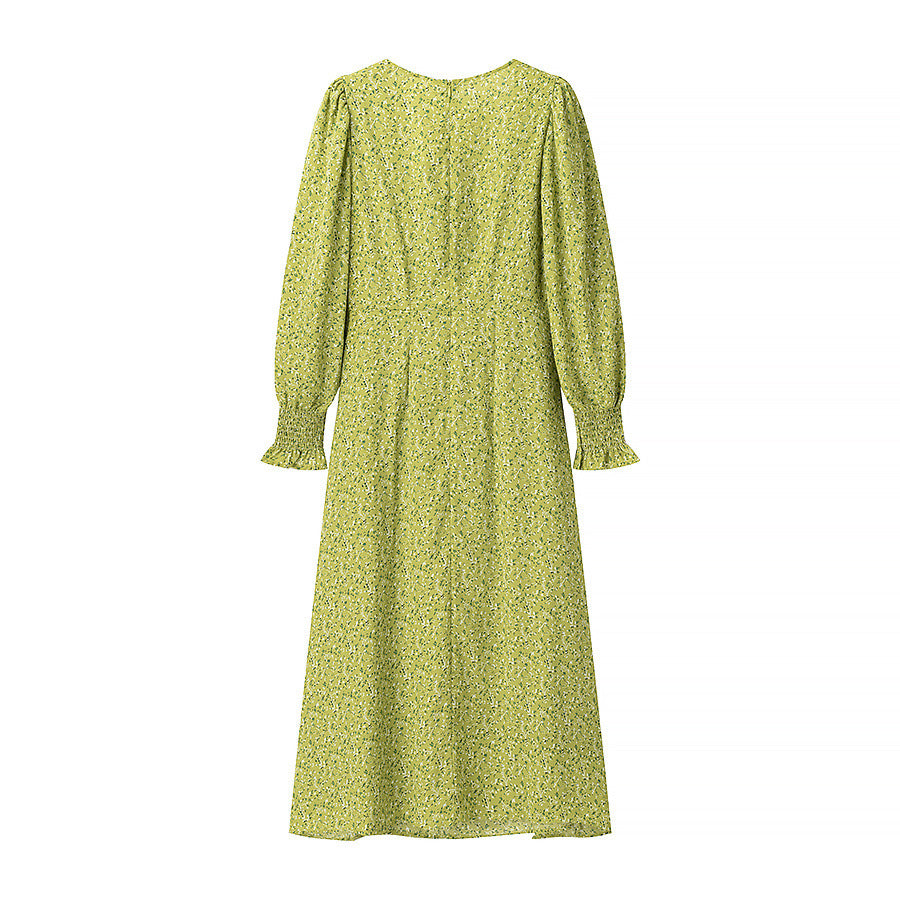 Dame Flowy Floral Midi Kjole med Puffærmer Stilla