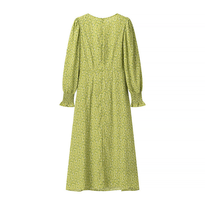 Dame Flowy Floral Midi Kjole med Puffærmer Stilla