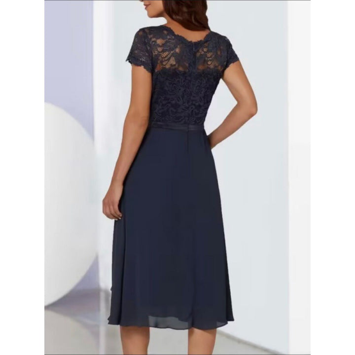 Dame Elegant Spids Overlay A-Linje Kjole Stilla