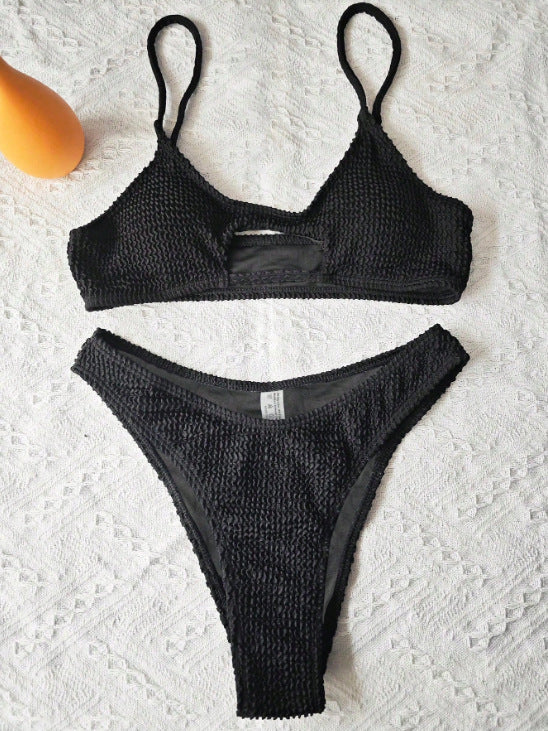 Dame struktureret bralette og højskåret bikini sæt Stilla