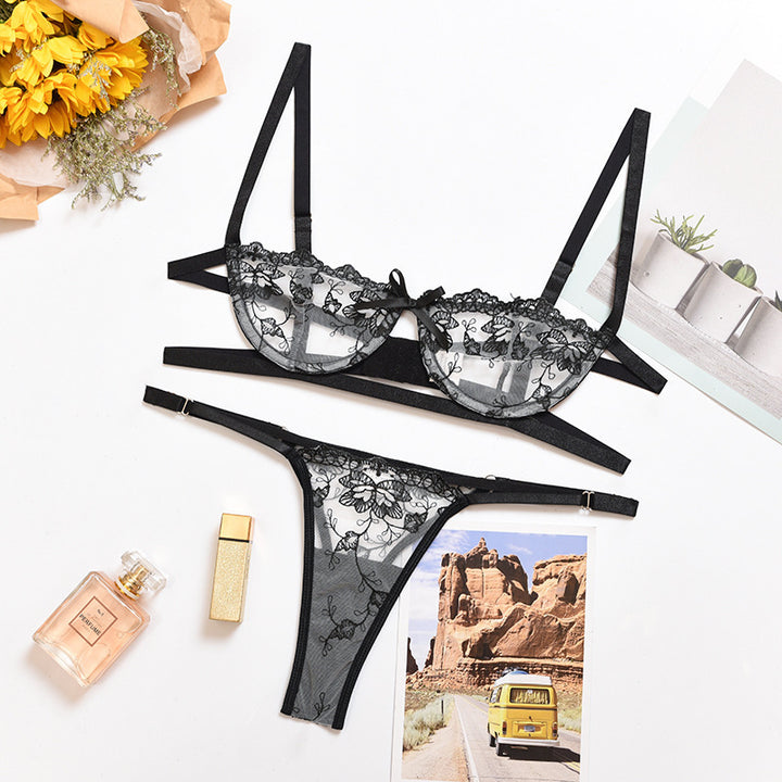 Dame Gennemsigtig Lace Bralette og String Sæt Stilla