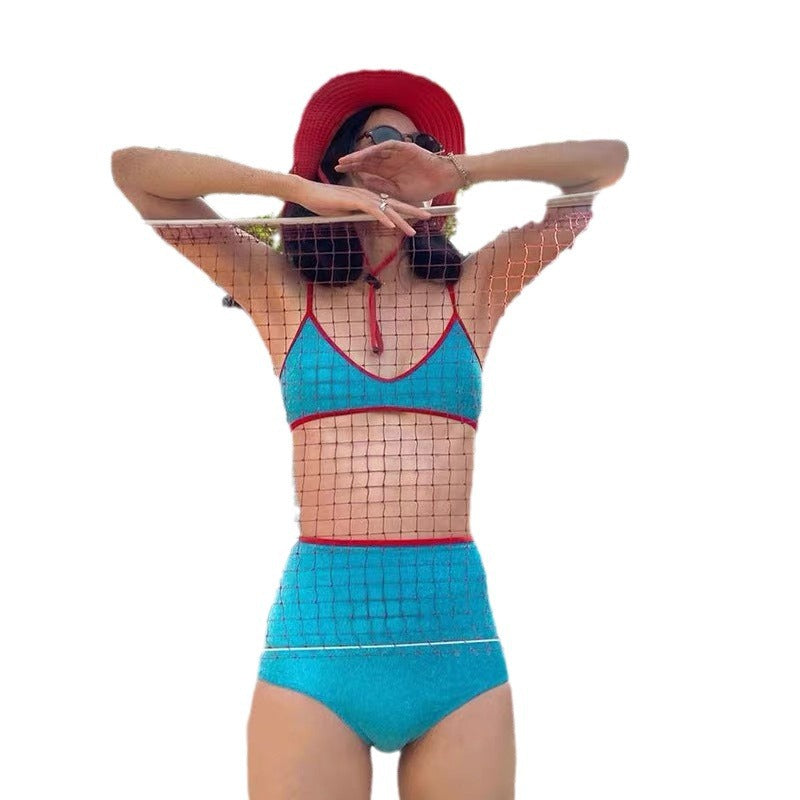 Dame Højskåret Glinsende Bikini Sæt Stilla