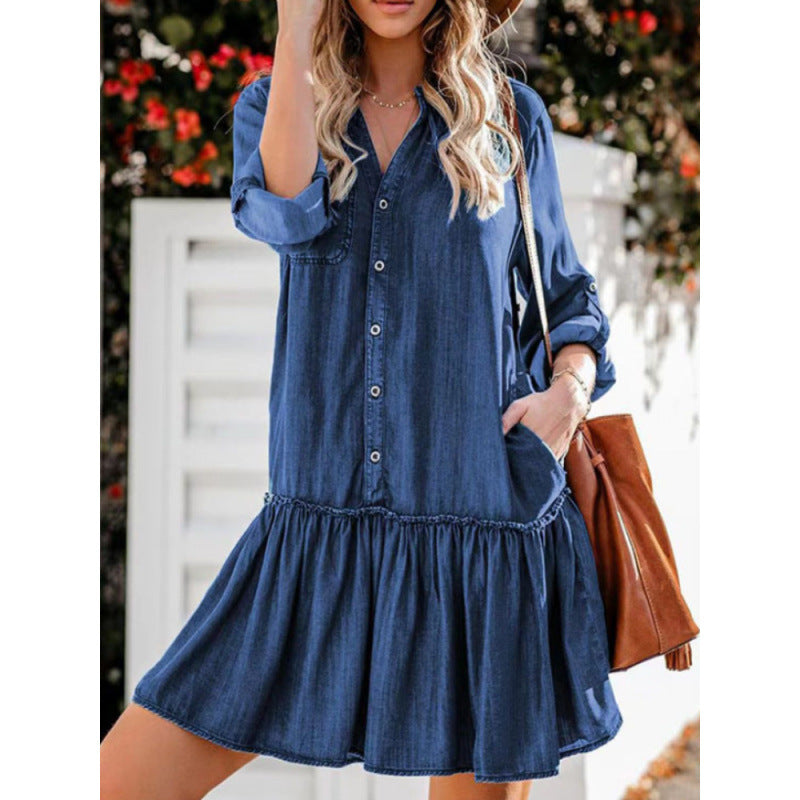 Femme Denim Knap-Op Lagkjole Stilla