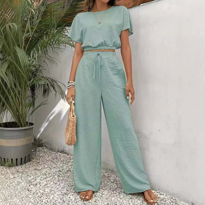 Dame Cropped Top og løstsiddende bukser Sæt Stilla