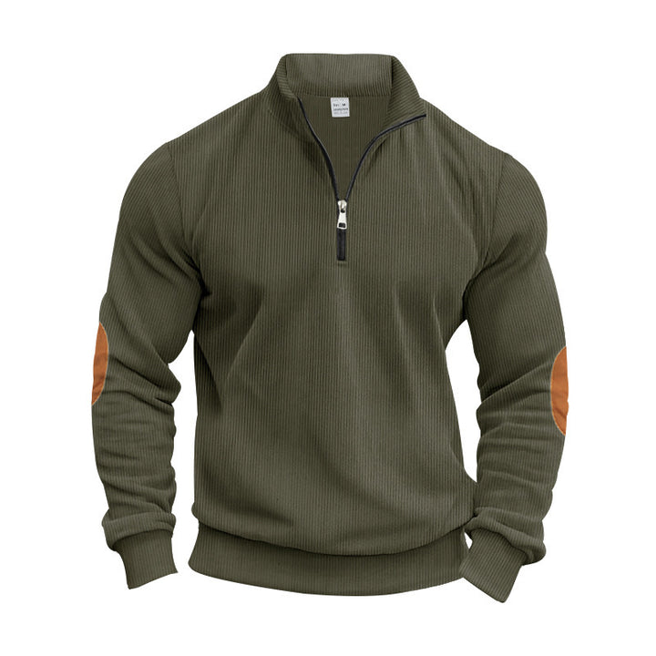 Herrer moderigtig pullover med ståkrave og læderdetaljer Stilla