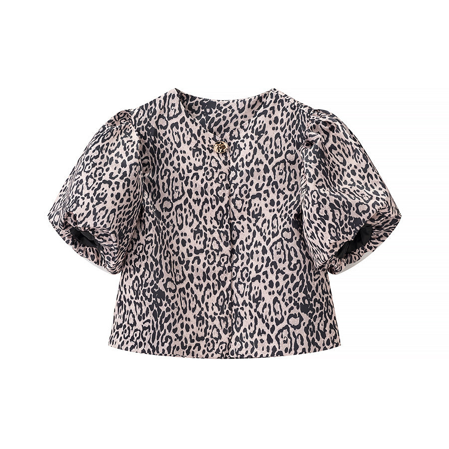 Dame elegant kortærmet bluse med puffærmer Stilla