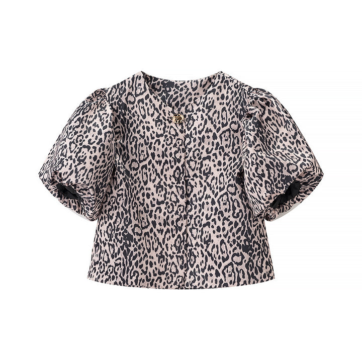 Dame elegant kortærmet bluse med puffærmer Stilla