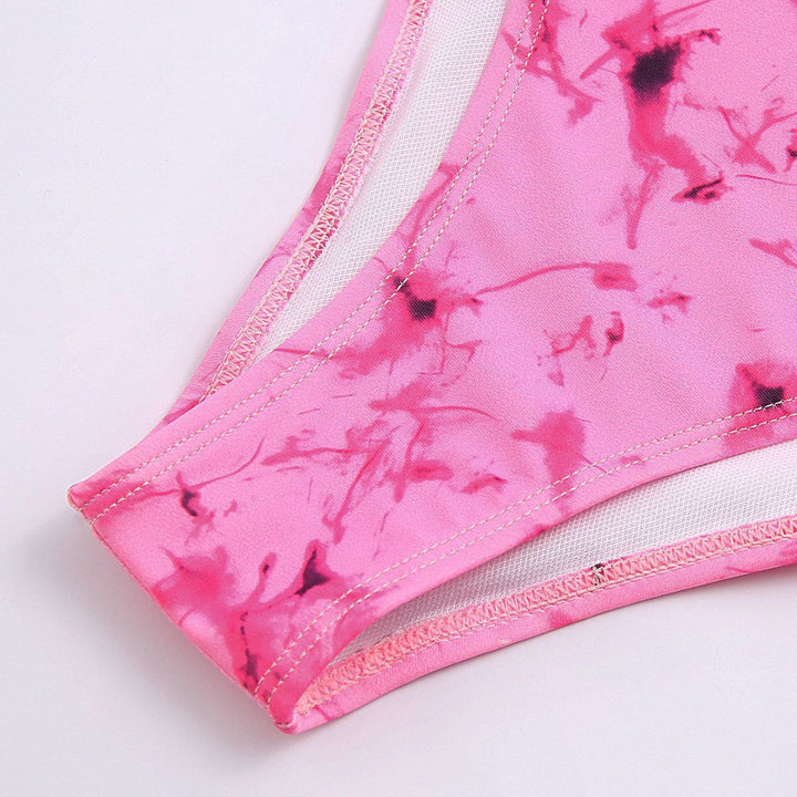 Dame Højtaljet Bikini med trendy Marmorprint og sporty Top Stilla