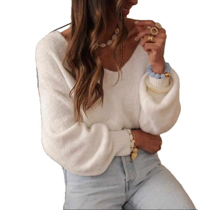 Damer elegant sweater med dekorativ sløjfe accent og V hals Stilla