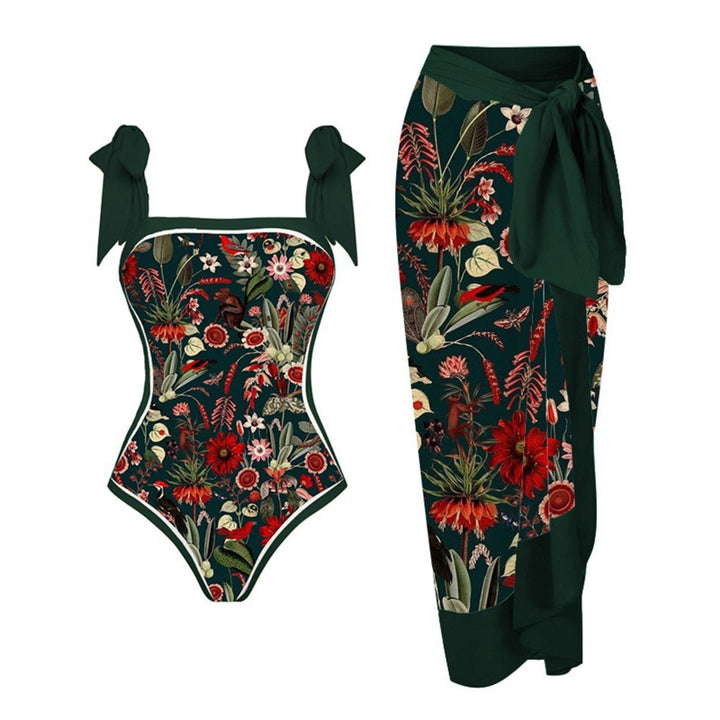 Dame Bikini-sæt med blomsterdesign og elegant overkjole Skovae