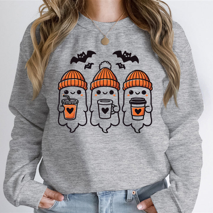 Kvinders sweatshirt med glade spøgelsesmønster og komfortabel pasform Stilla