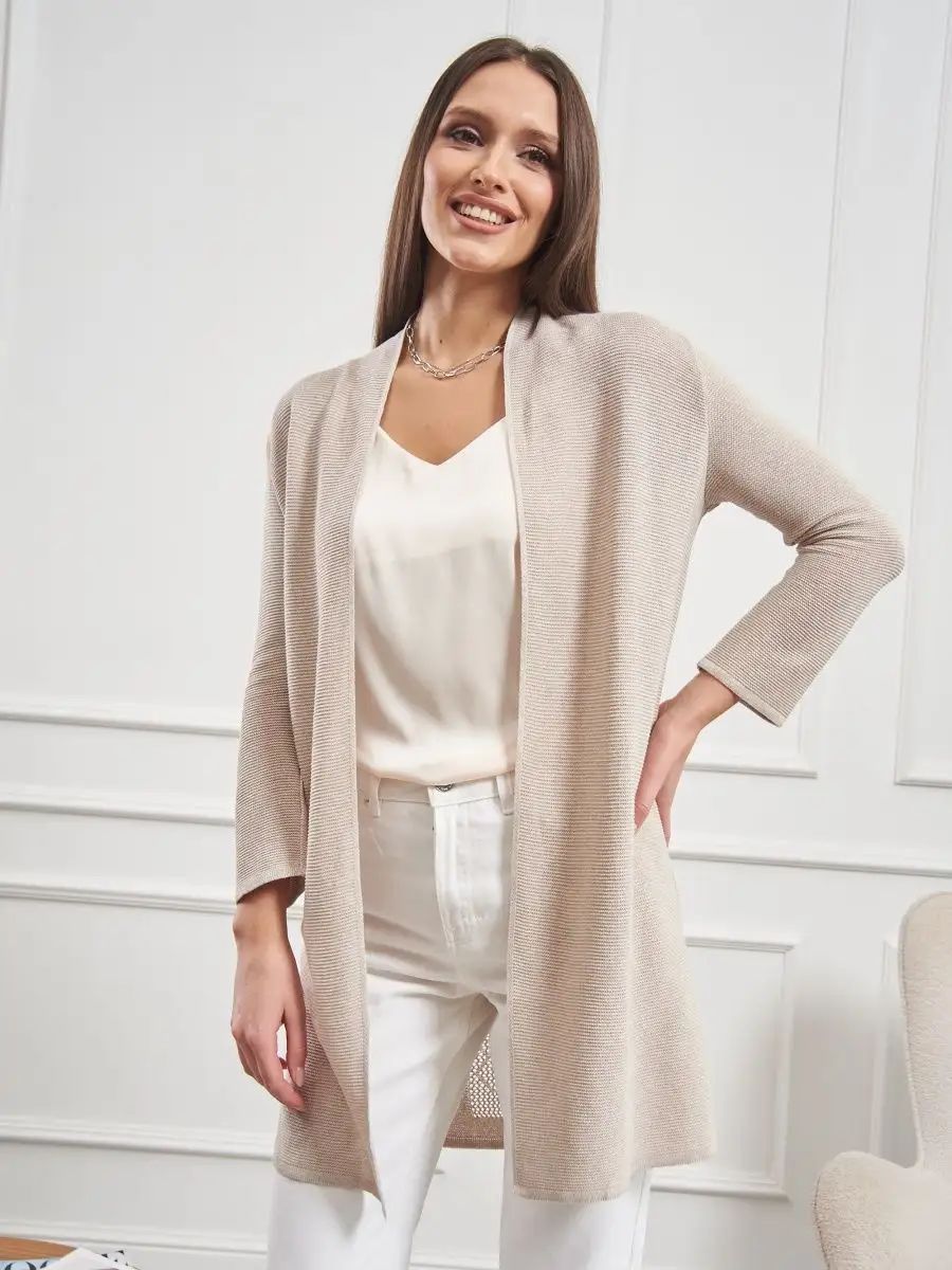 Dame elegant strik cardigan med åben skæring og fint mønster Stilla