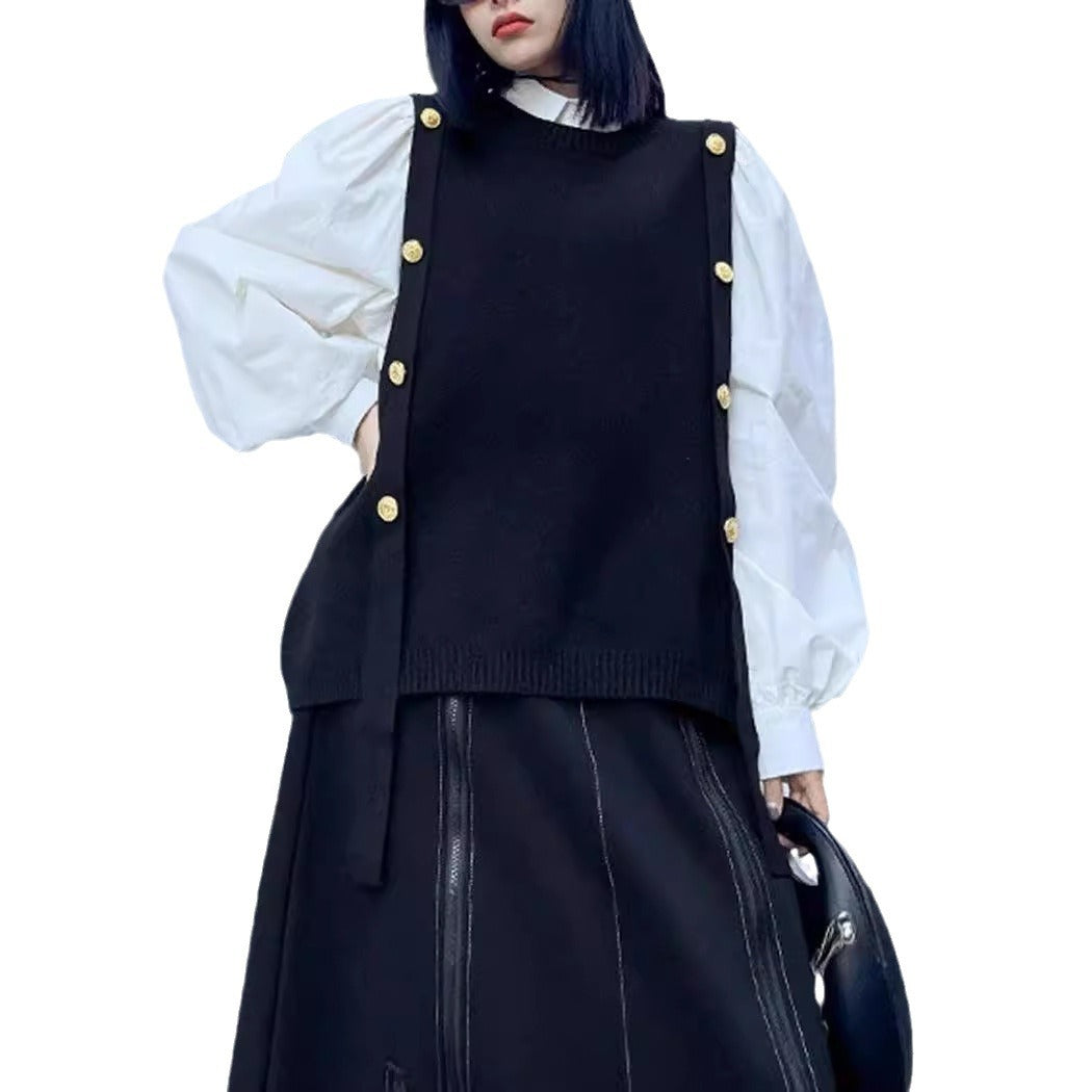 Dame Mode Strikpullover med dekorative knapper Stilla