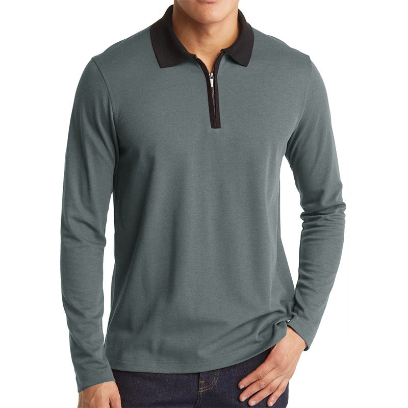 Herrer Sporty Langærmet Polo med Ståkrave og funktionel Lynlås Stilla