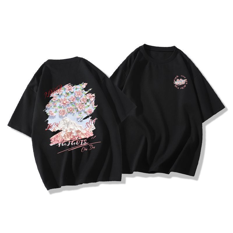 Dame T-shirt med kunstnerisk bjerg- og blomstermotiv Stilla
