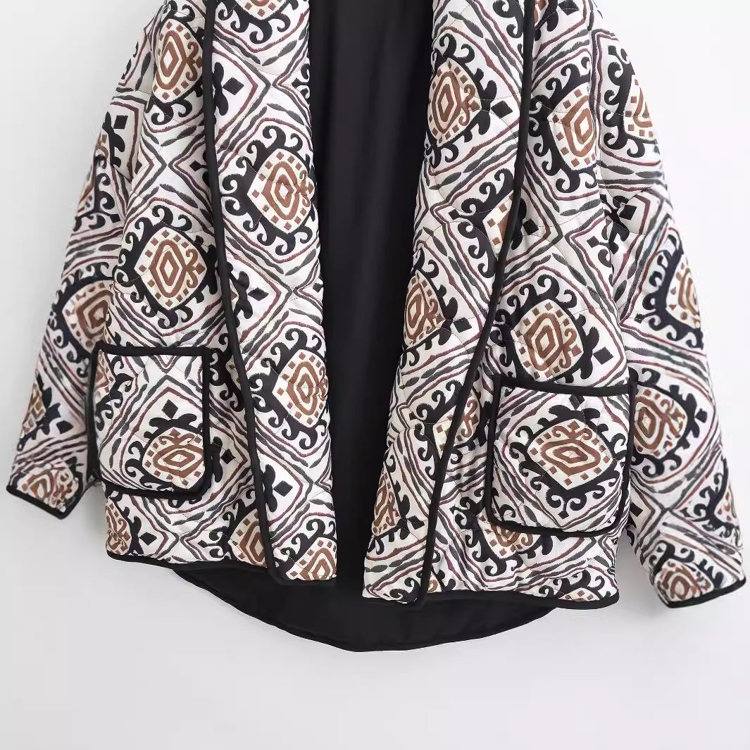 Dame Quilted Jakke med geometrisk mønster og lommer Stilla