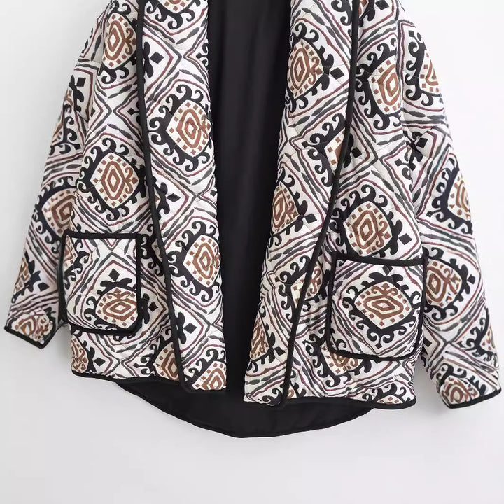 Dame Quilted Jakke med geometrisk mønster og lommer Stilla