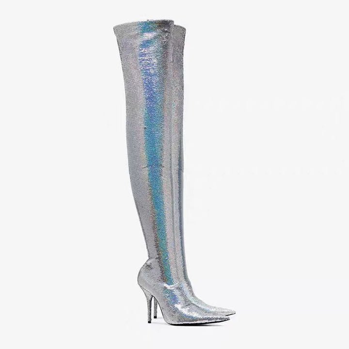 Femme High-Heel Over-the-Knee Pailletstøvler Stilla