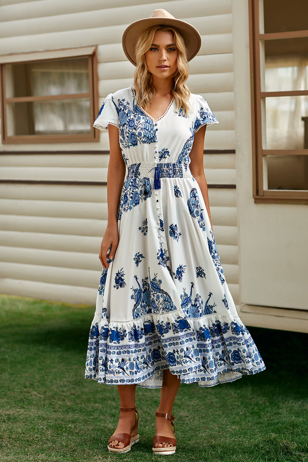 Dame Bohemian Maxi Kjole med blomsterbroderi Stilla