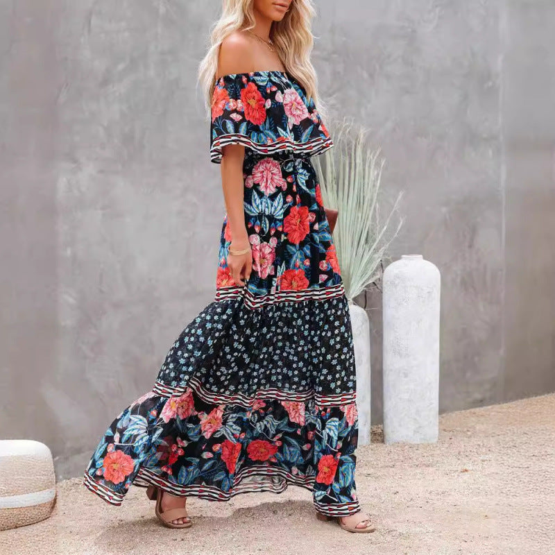 Damer Off-Shoulder Floral Maxi Kjole med Flæsedetalje Stilla