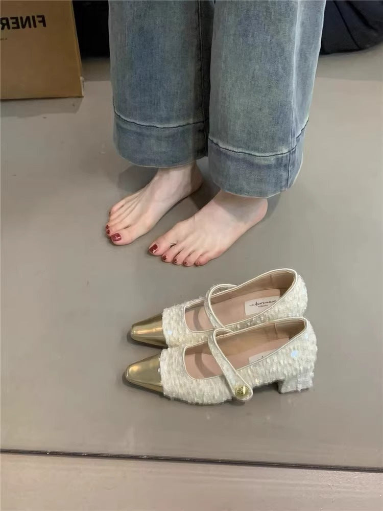 Dame elegante spidse Mary Jane pumps med metalliske detaljer Stilla