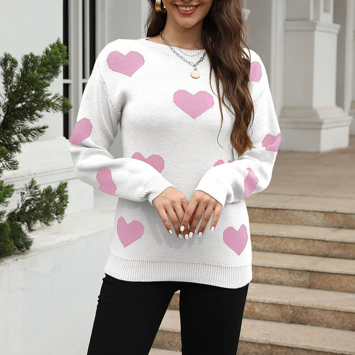 Kvinders sweater med hjerte mønster og afslappet snit Stilla