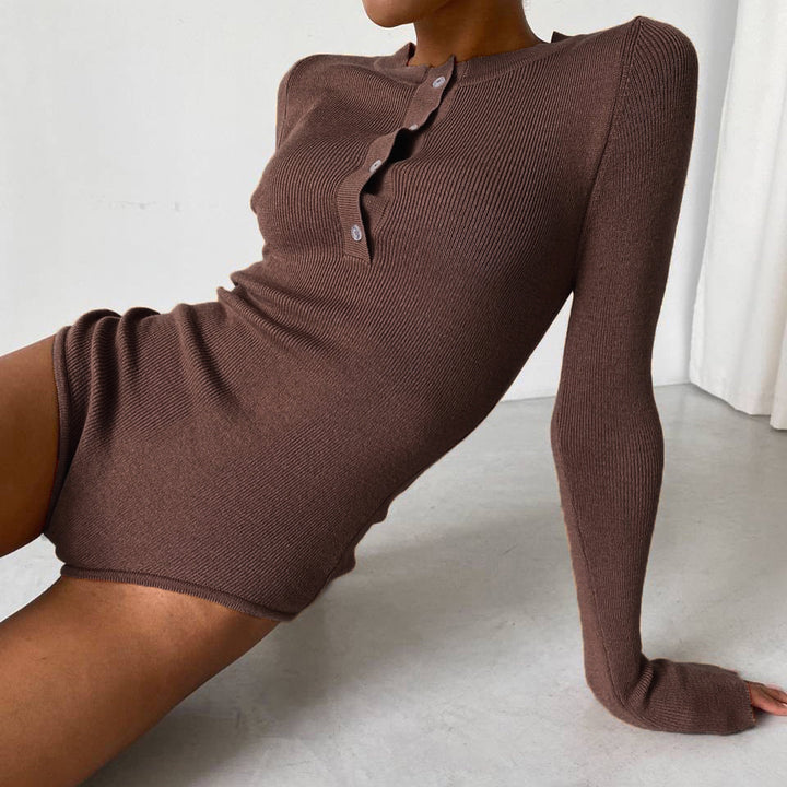 Dame Langærmet Bodysuit med Knapliste og Ribstruktur Skovae