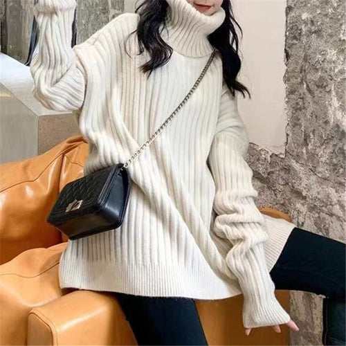 Kvinders elegante og hyggelige turtleneck sweater med ribbet tekstur Stilla