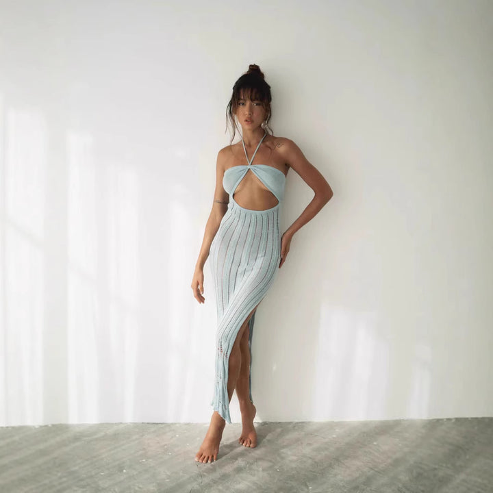 Dame Strik Maxi-Kjole med smart Cut-Out-Design og sidelæg Stilla