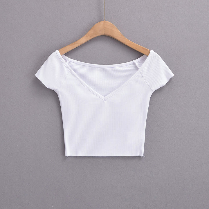 Dame figursyet Crop-Top med off-shoulder design og ribstruktur Stilla
