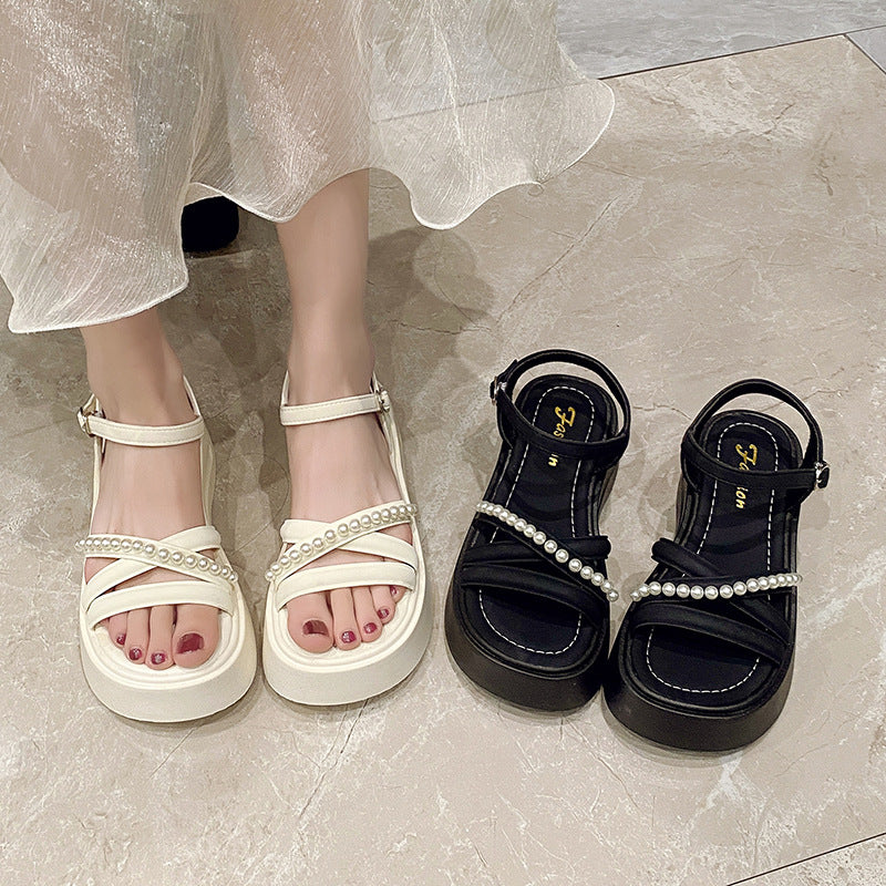 Dame komfortable Plateau Sandaletter med moderigtige perledekorations Stilla