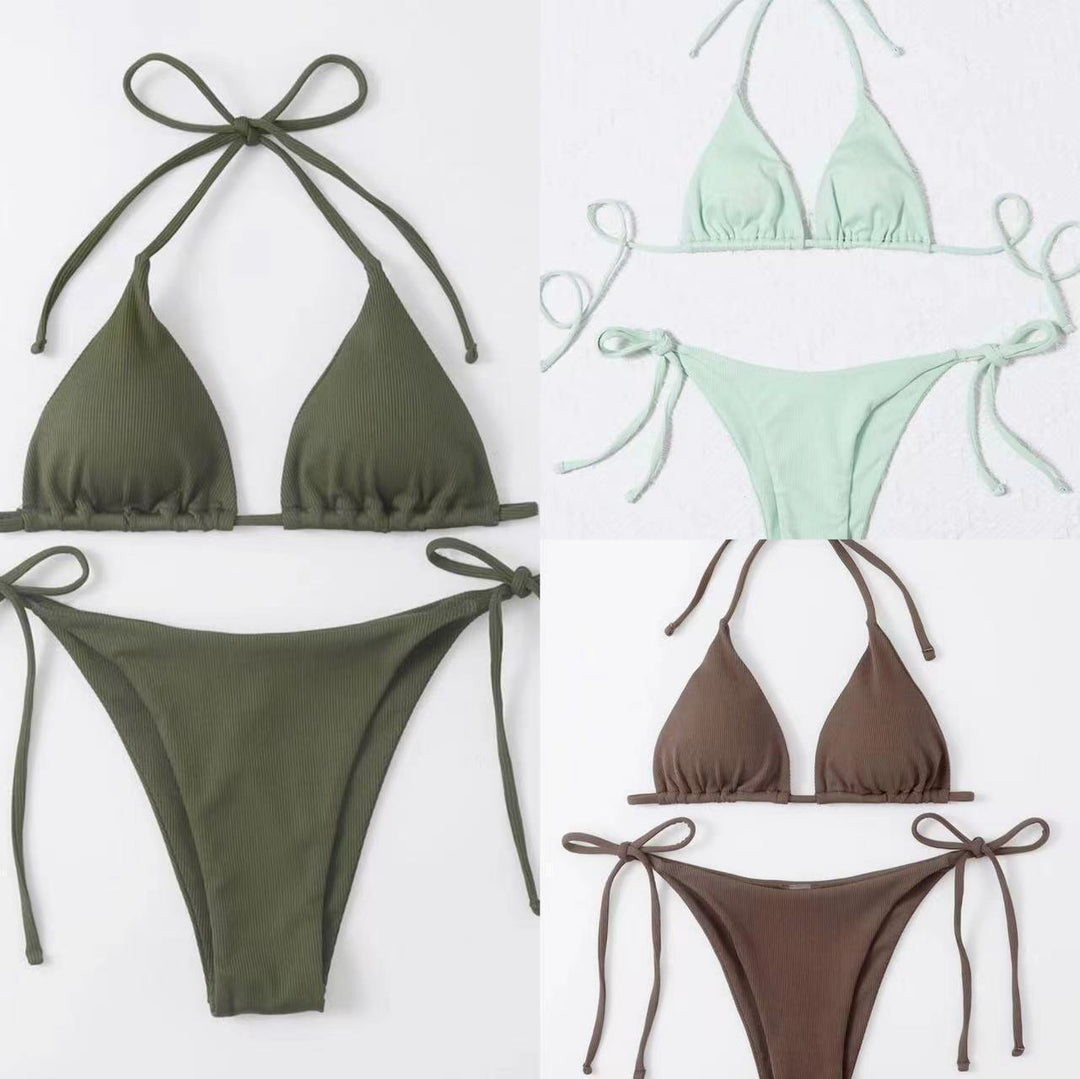 Dame Triangel-Bikini med justerbare bånd og raffineret ribdesign Stilla