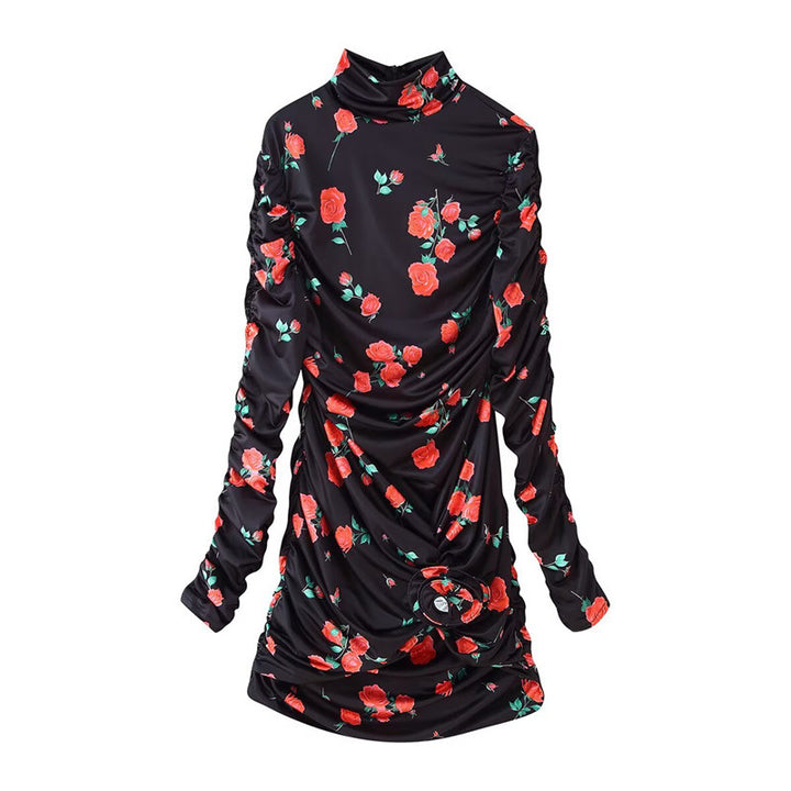 Dame Rynk Høj Hals Bluse med Floral Accent Stilla