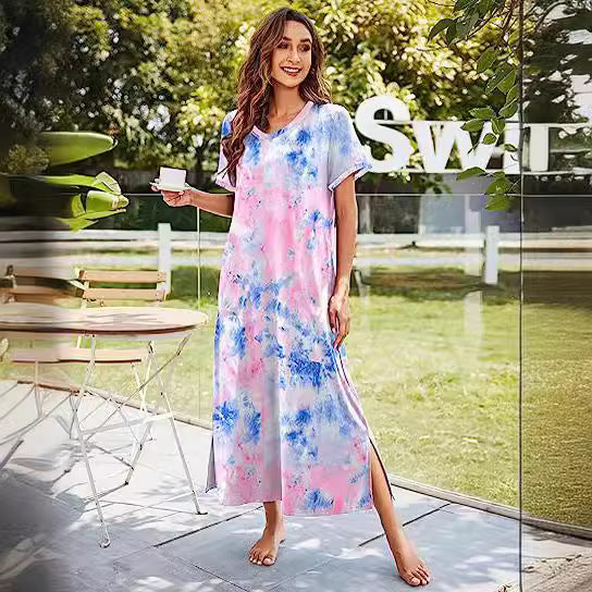 Dame natkjole i moderne Tie-Dye design med sidelommer Stilla
